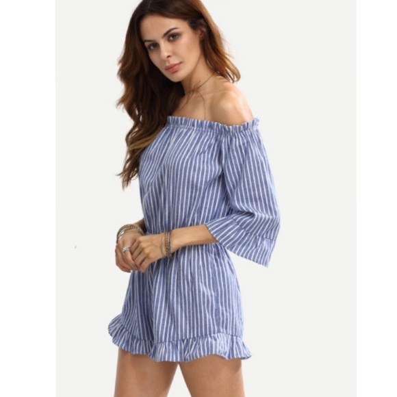 New! Blue & white striped romper - Picture 2 of 7